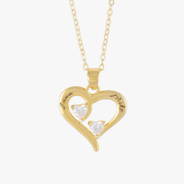 Dual Birthstone & Engraving Modern Heart Necklace - Herzschmuck