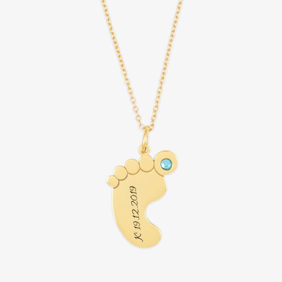 Personalized Baby Footprint Necklace with Birthstone - Herzschmuck