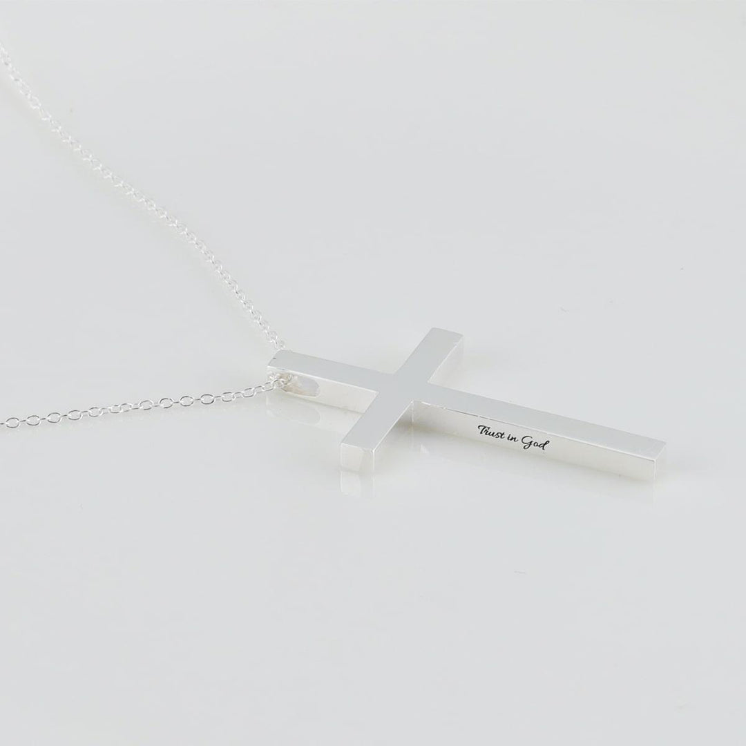 Personalized side-engraved cross necklace in 925 Sterling Silver, showcasing custom engraving on a simple and meaningful high-quality cross.