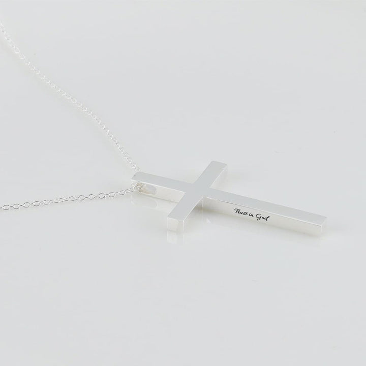 Personalized side-engraved cross necklace in 925 Sterling Silver, showcasing custom engraving on a simple and meaningful high-quality cross.