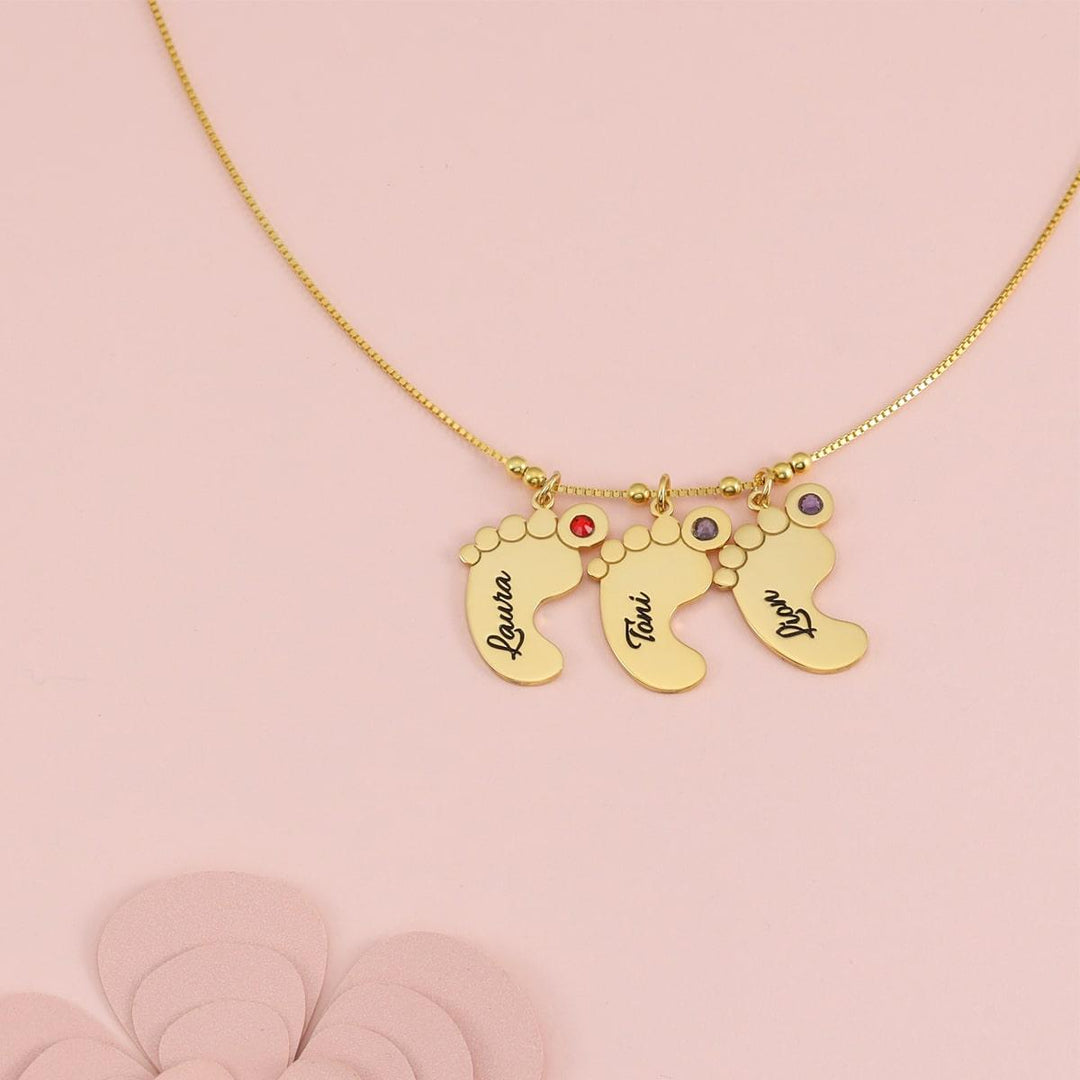 Triple Baby Footprints Pendant Necklace - Herzschmuck