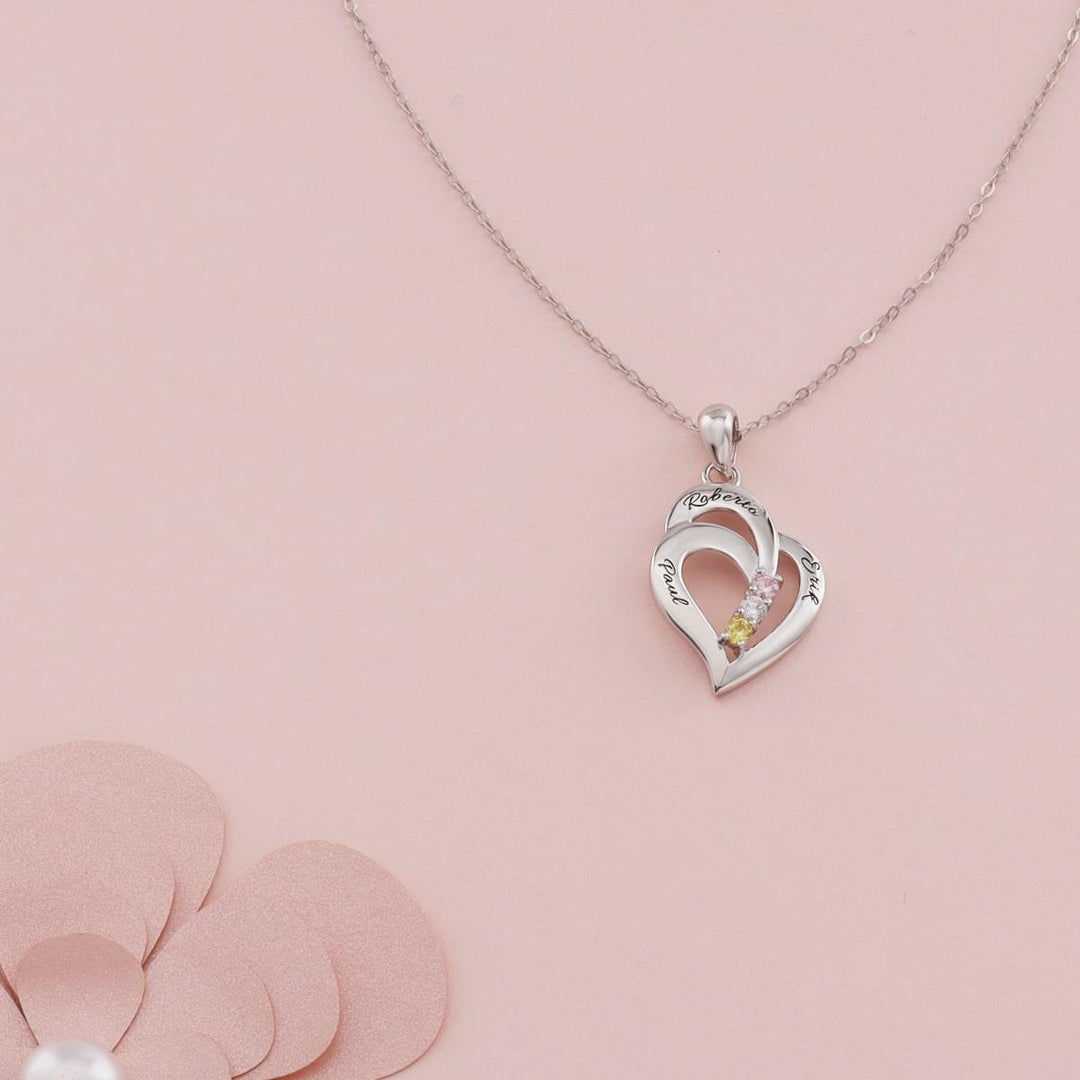 Triple Birthstone & Engraving Heart Necklace - Herzschmuck