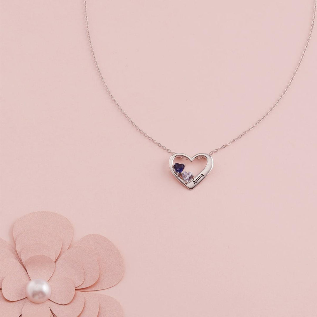 Engraving Open Heart Birthstone Necklace - Herzschmuck