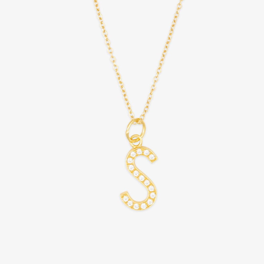 Gold Initial Necklace with Zirconia Crystals - Customizable Letter S Necklace