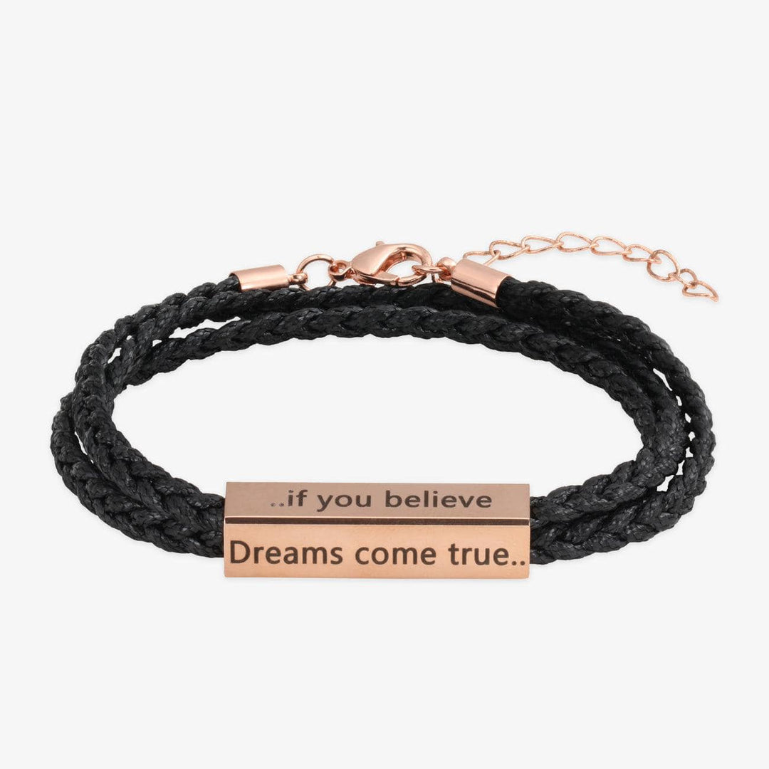 Men's Rose Gold Engraved 3D Bar Leather Bracelet - Herzschmuck