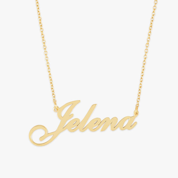 Personalized Classic Name Necklace in Gold with "Jelena" inscription.