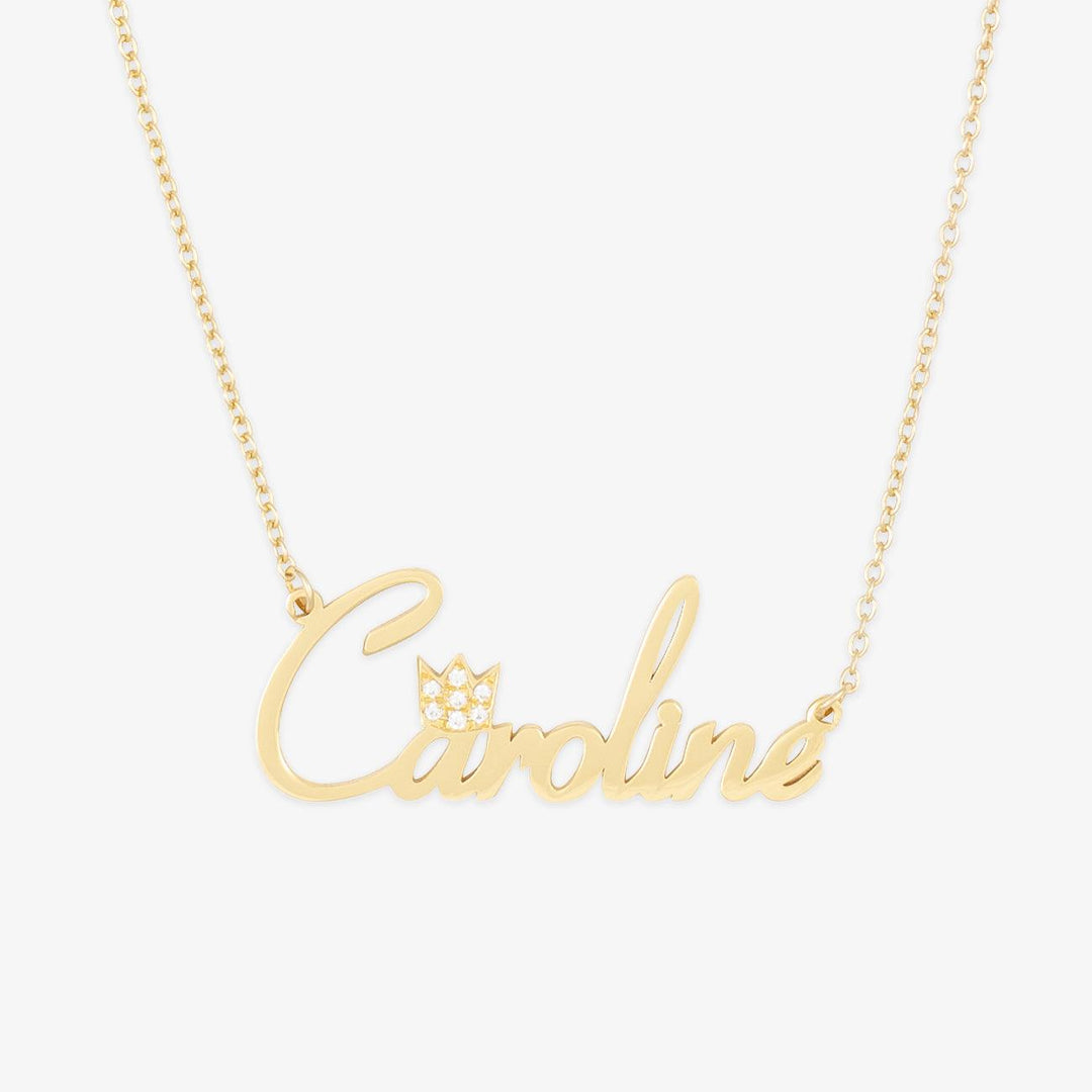 Gold Crowned Letter Name Necklace with Sparkling Cubic Zirconia Accent