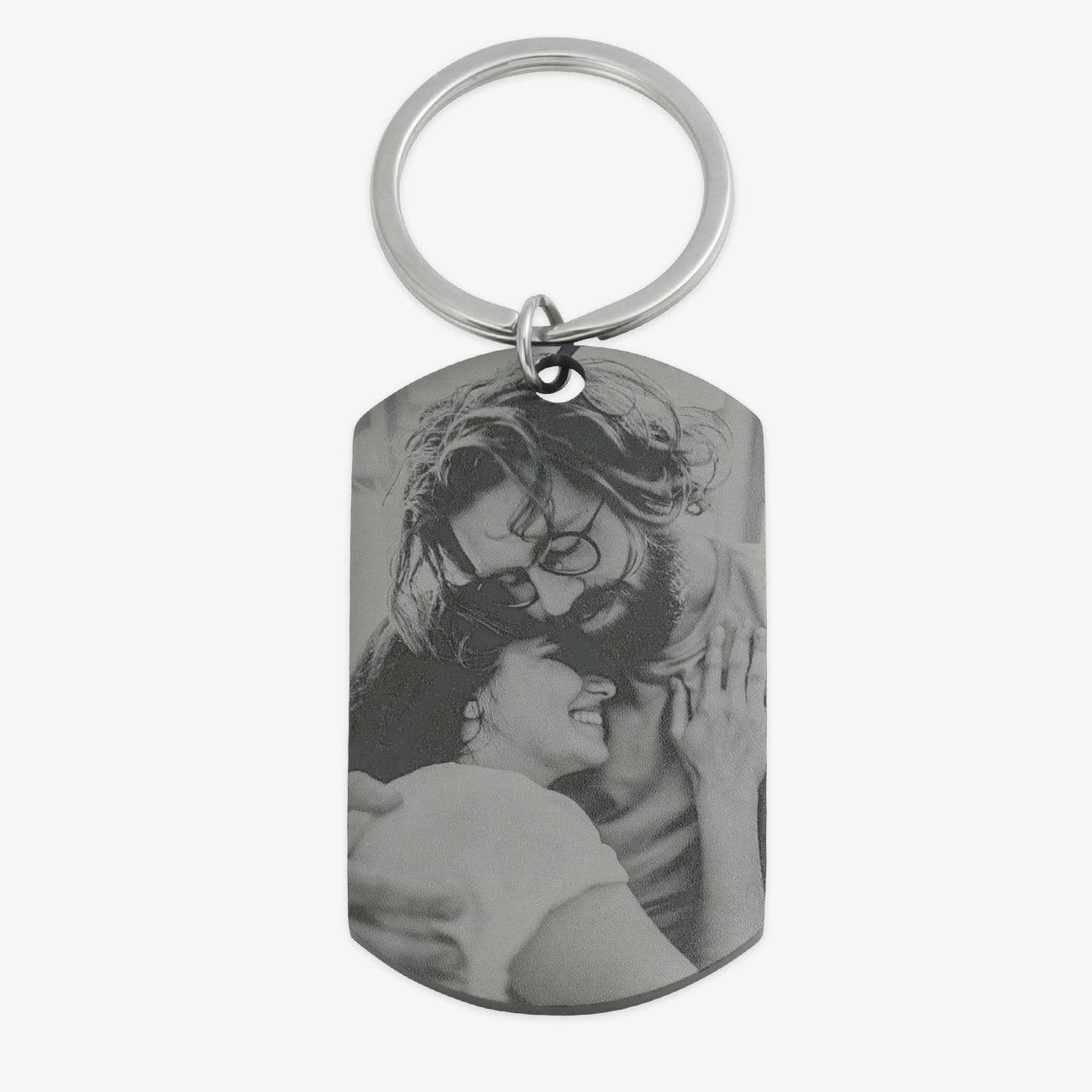 Personalized Black Photo & Text Keychain - Herzschmuck