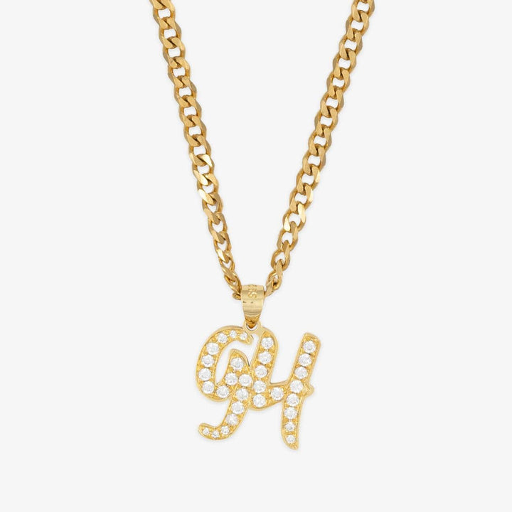 Personalized men's gold numeric necklace with crystal-encrusted '94' pendant on a high-quality 925 sterling silver curb chain.