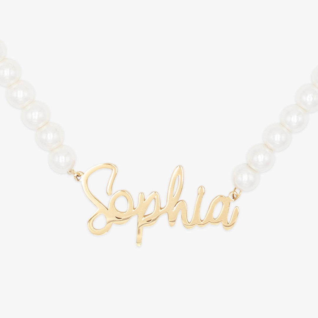 Whimsical Script Pearl Name Necklace - Herzschmuck