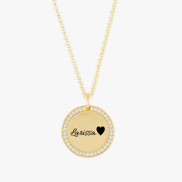 Crystal-Encrusted Name Medallion Necklace - Herzschmuck
