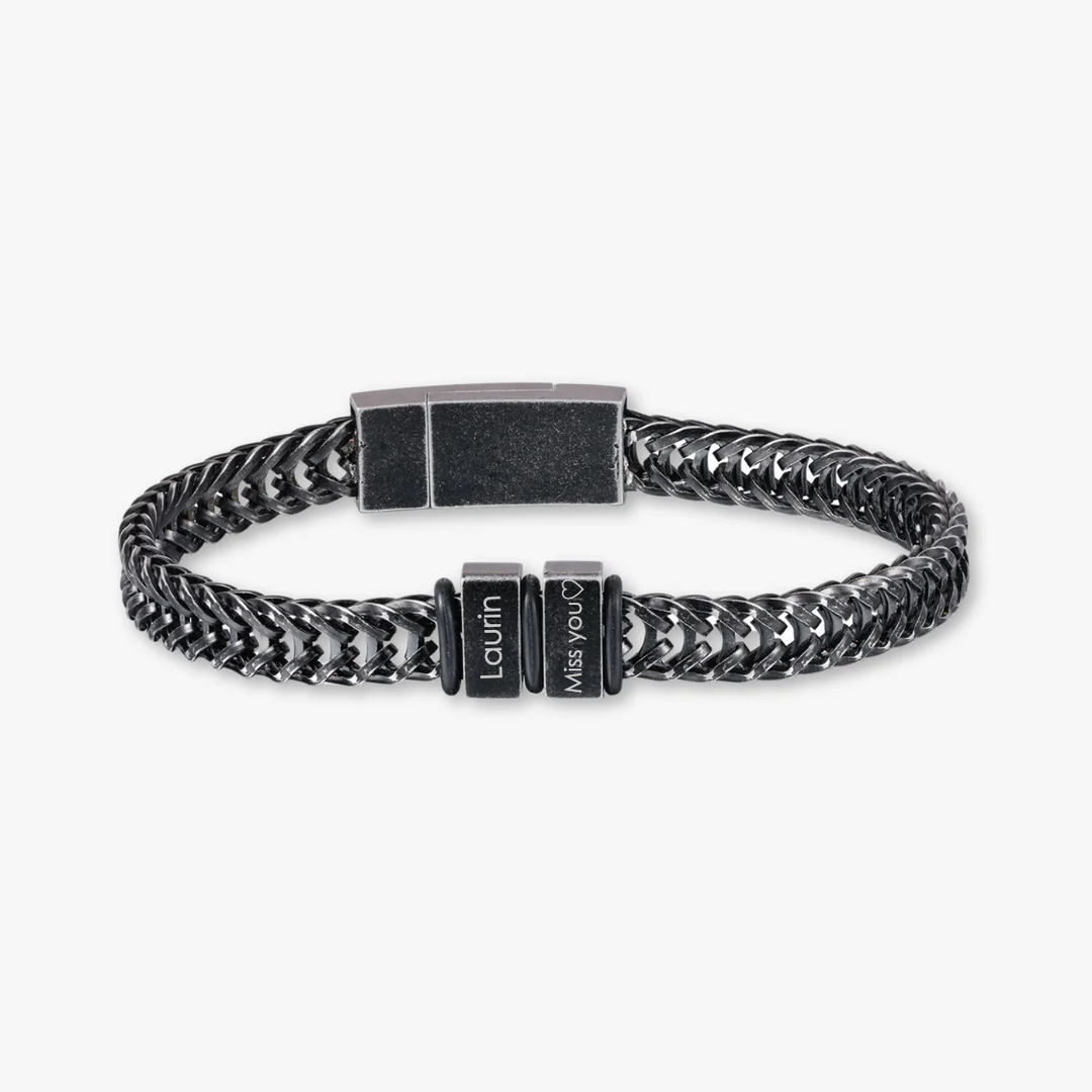 Black Vintage Style Personalized Stainless Steel Curb Chain Bracelet with Two Engravings - Herzschmuck