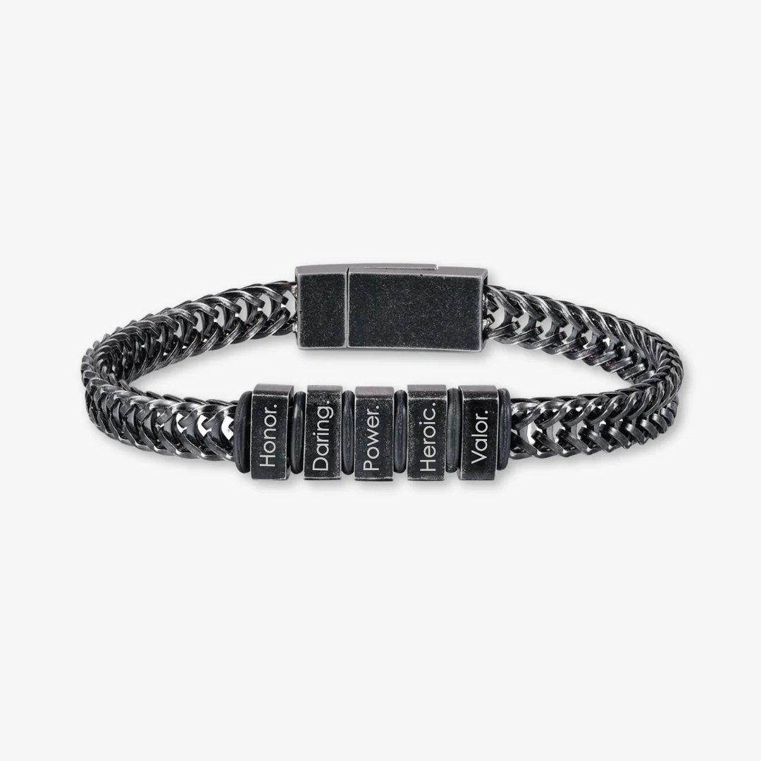 Black Vintage Style Personalized Stainless Steel Curb Chain Bracelet with Five Engravings - Herzschmuck