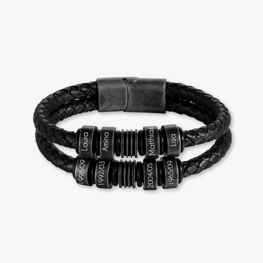 Versatile Black Braided Leather Bracelet with Eight Engraving Options - Herzschmuck