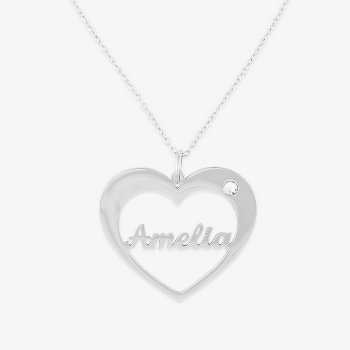 Personalized Heart Name Necklace with Birthstone in Sterling Silver - Herzschmuck