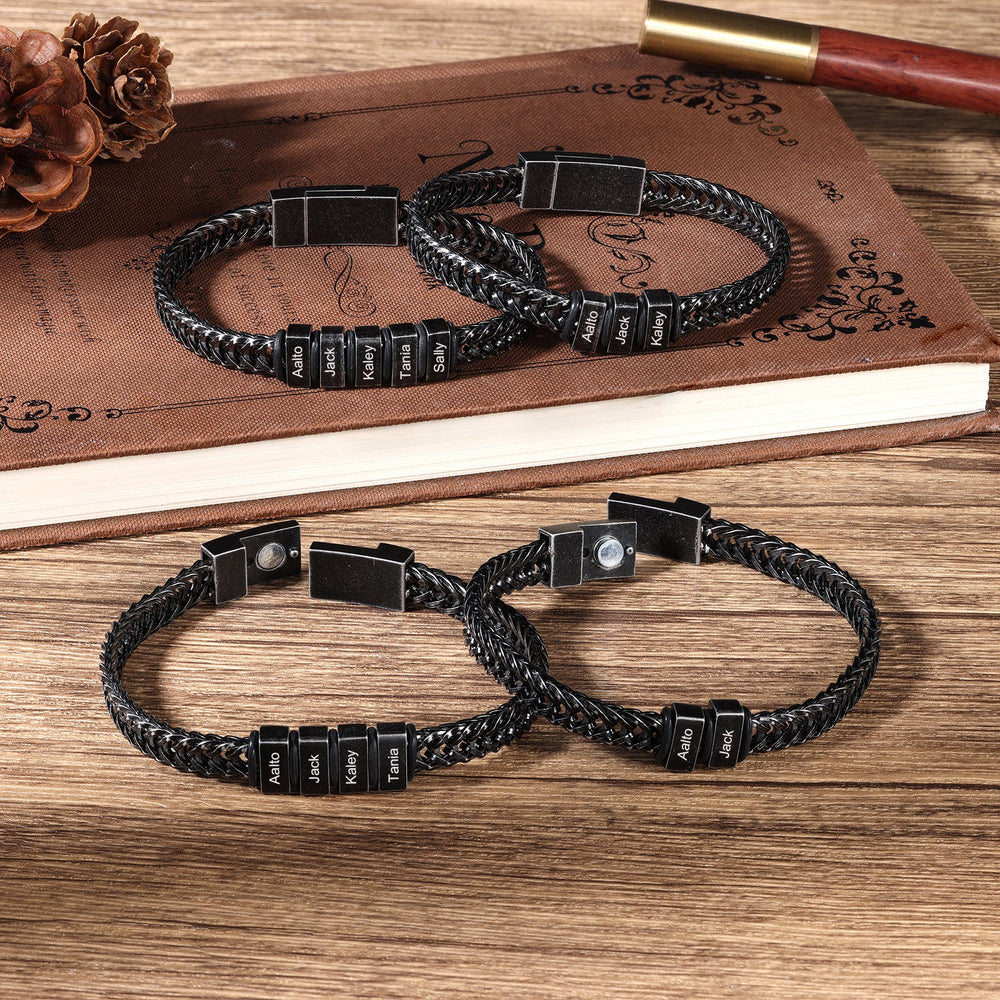 Black Vintage Style Personalized Stainless Steel Curb Chain Bracelet with Two Engravings - Herzschmuck