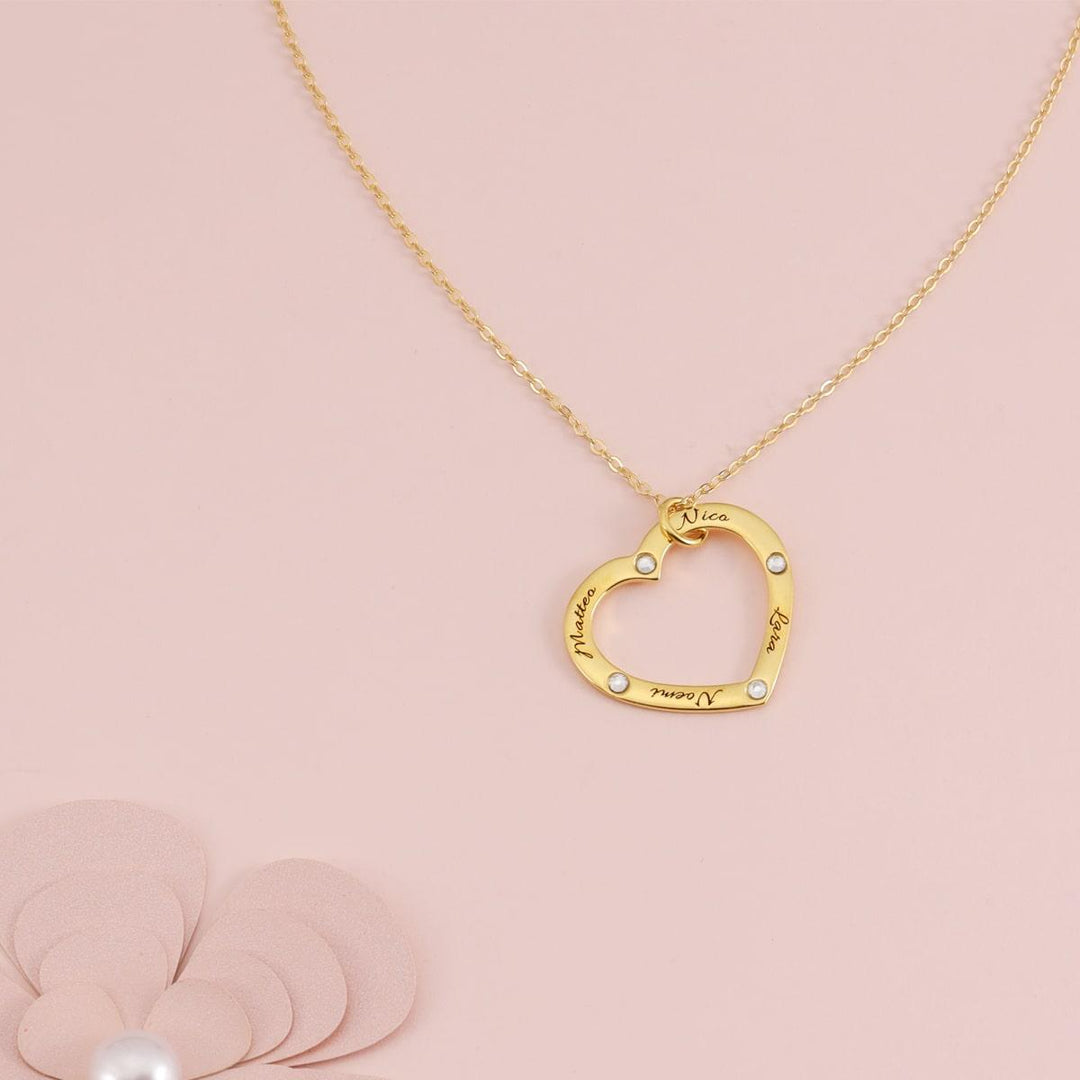 Open Heart Personalized Necklace with Birthstones - Herzschmuck