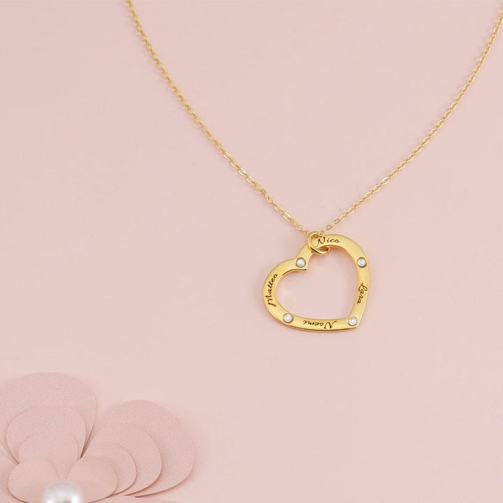 Open Heart Personalized Necklace with Birthstones - Herzschmuck