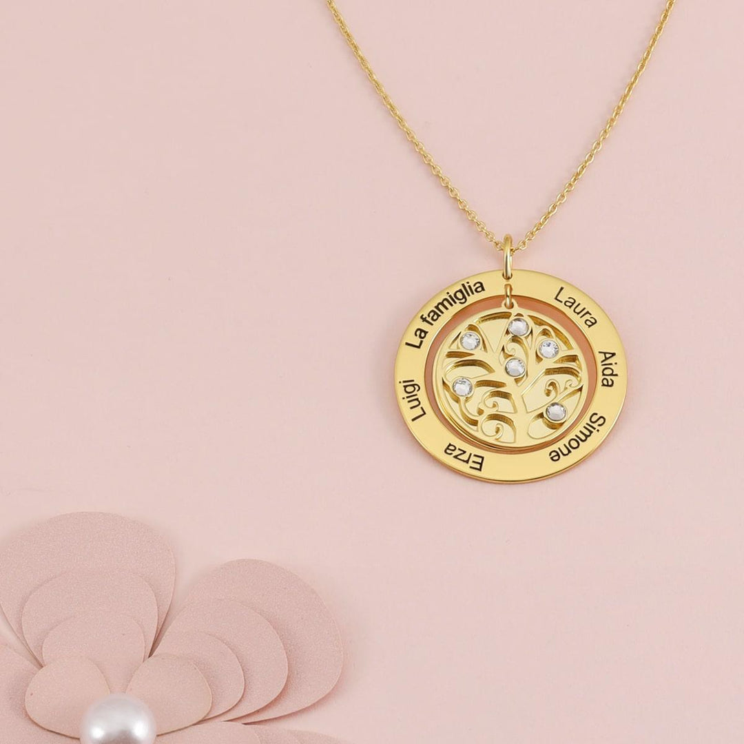 Personalized Tree of Life Necklace with Engravings & Birthstones - Herzschmuck