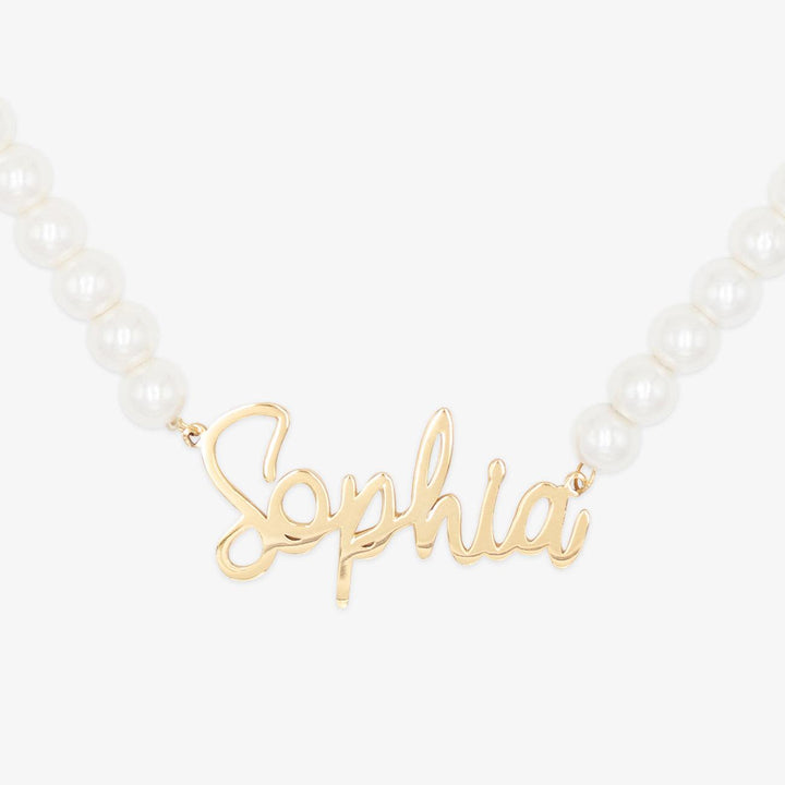 Whimsical Script Pearl Name Necklace - Herzschmuck